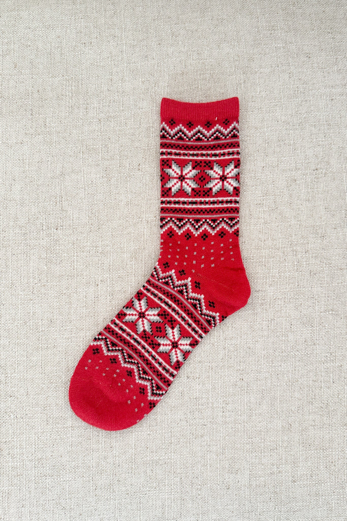 Faire Isle Cashmere Blend Crew Socks in Red - Neutral Ground