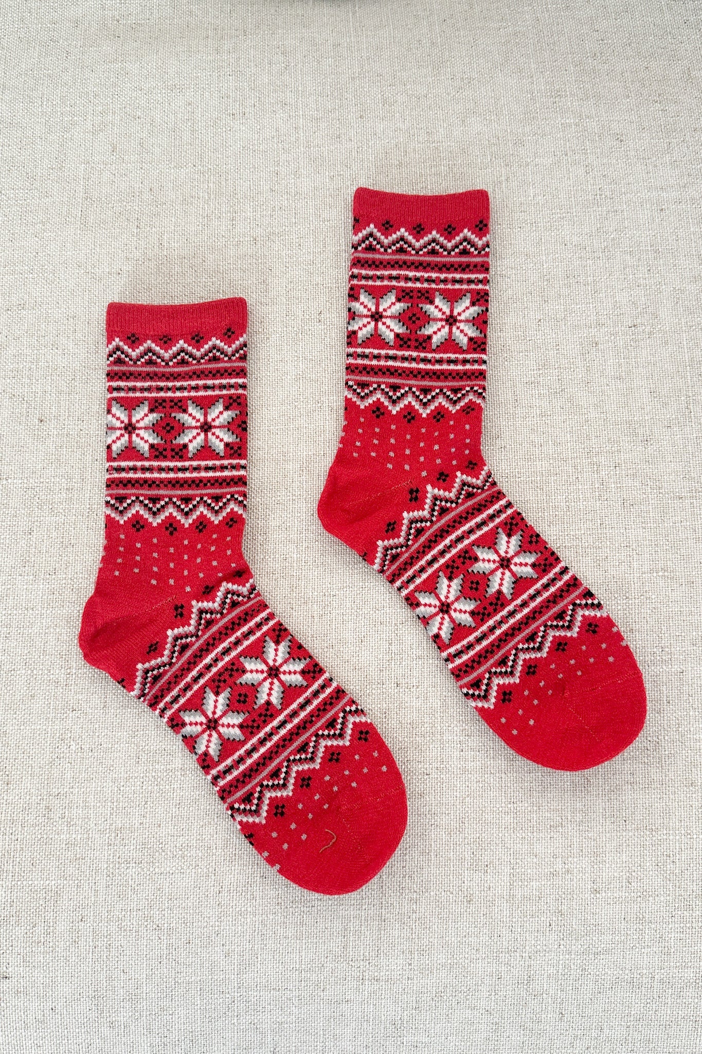 Faire Isle Cashmere Blend Crew Socks in Red - Neutral Ground