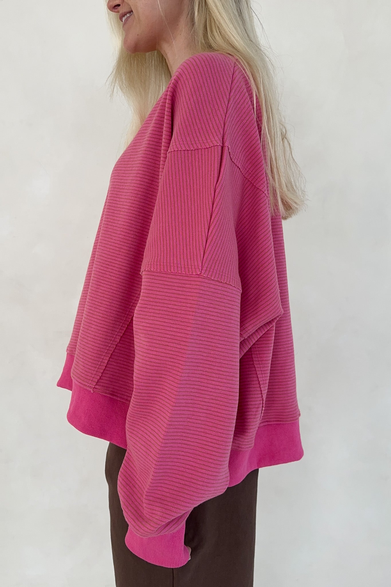 Fall Break Hibiscus and Mocha Striped Pullover - Neutral Ground