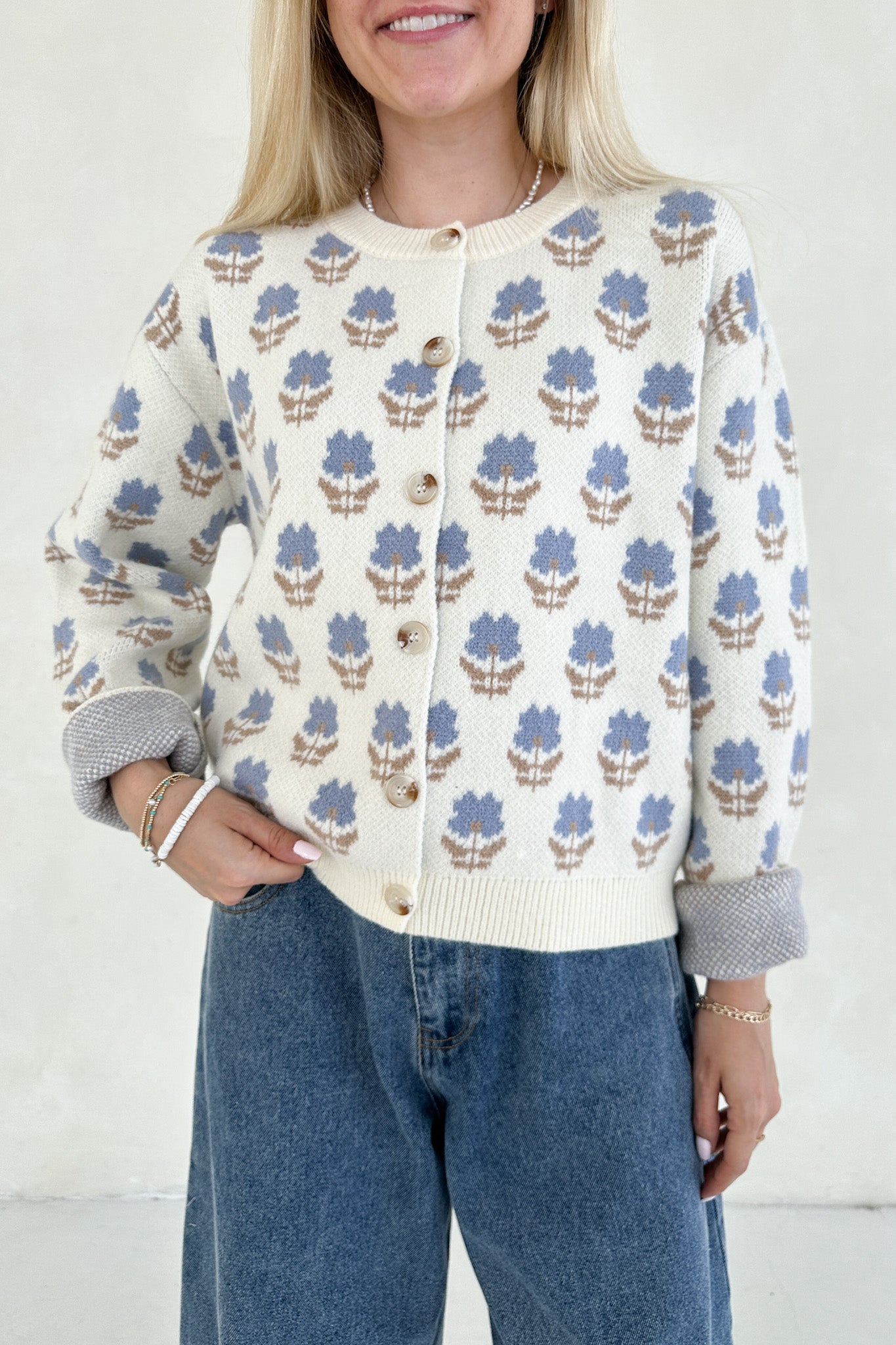 Fallon Periwinkle Floral Cardigan - Neutral Ground