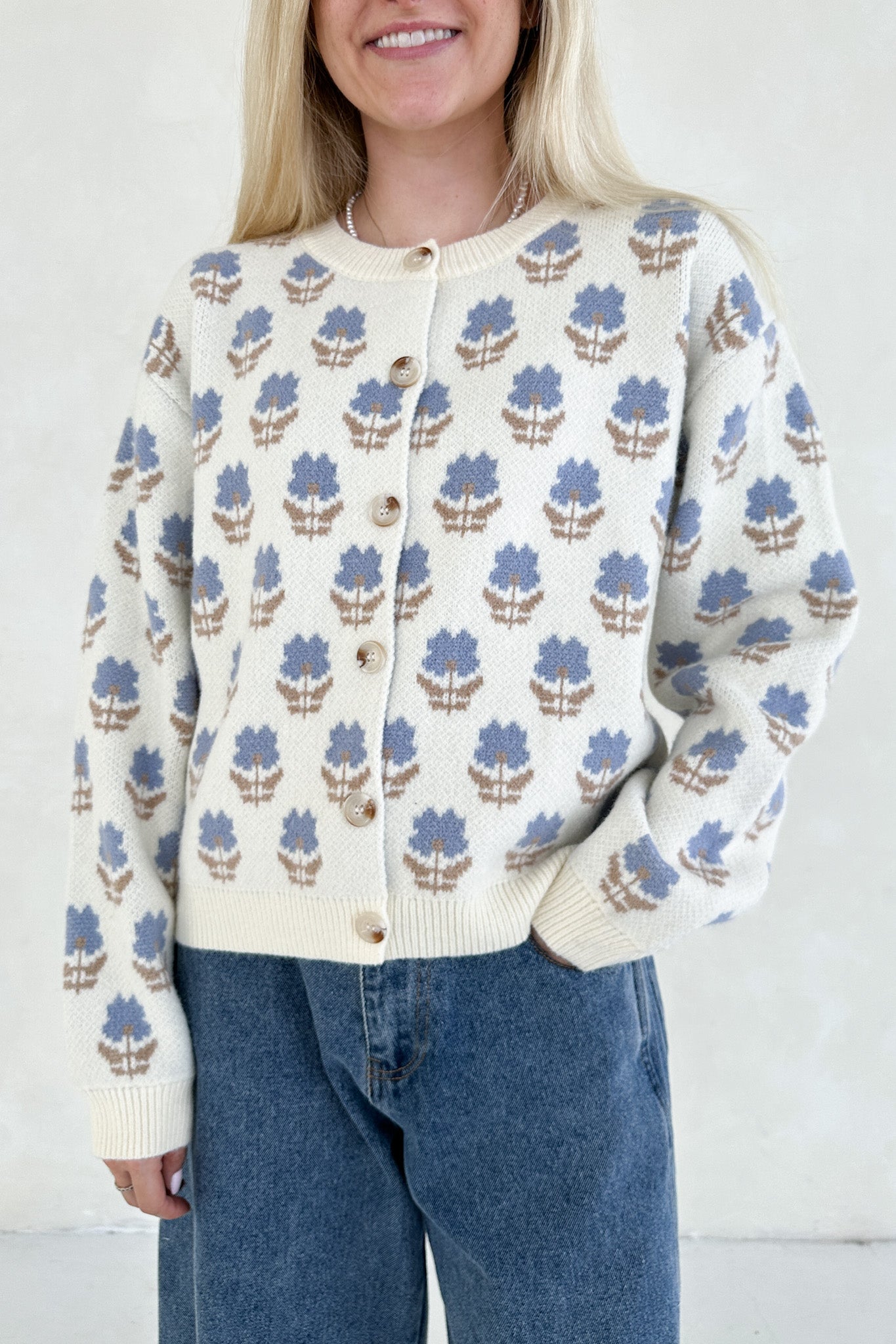 Fallon Periwinkle Floral Cardigan - Neutral Ground