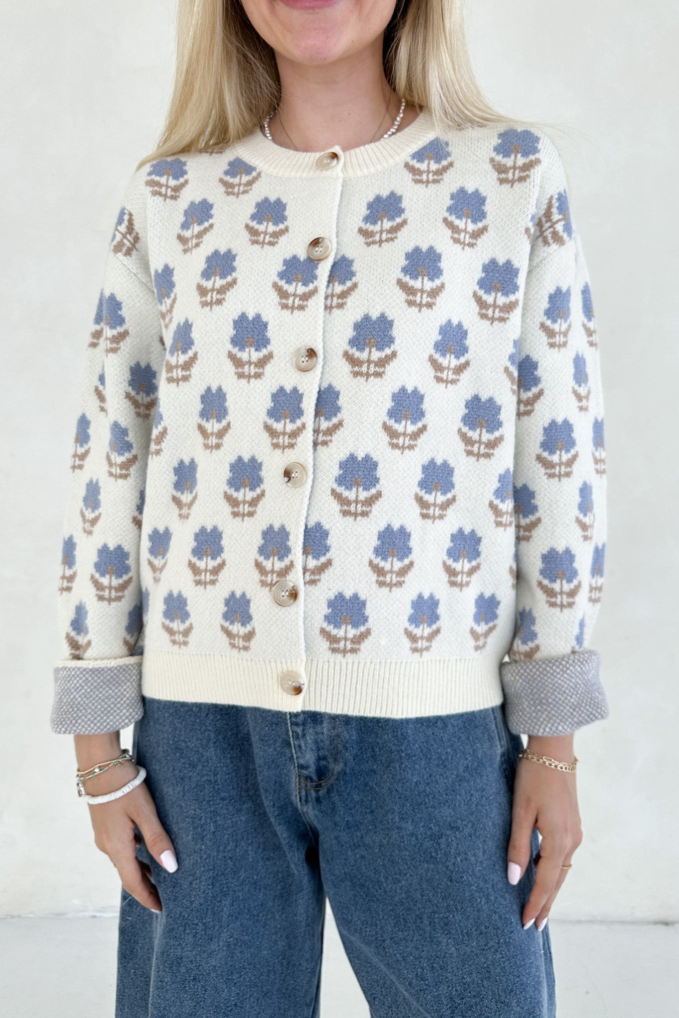 Fallon Periwinkle Floral Cardigan - Neutral Ground