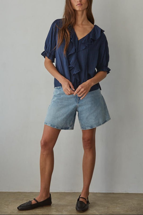 Farrah Navy Ruffle Top - Neutral Ground