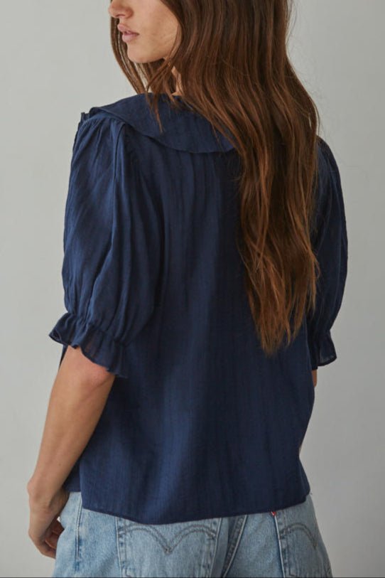 Farrah Navy Ruffle Top - Neutral Ground
