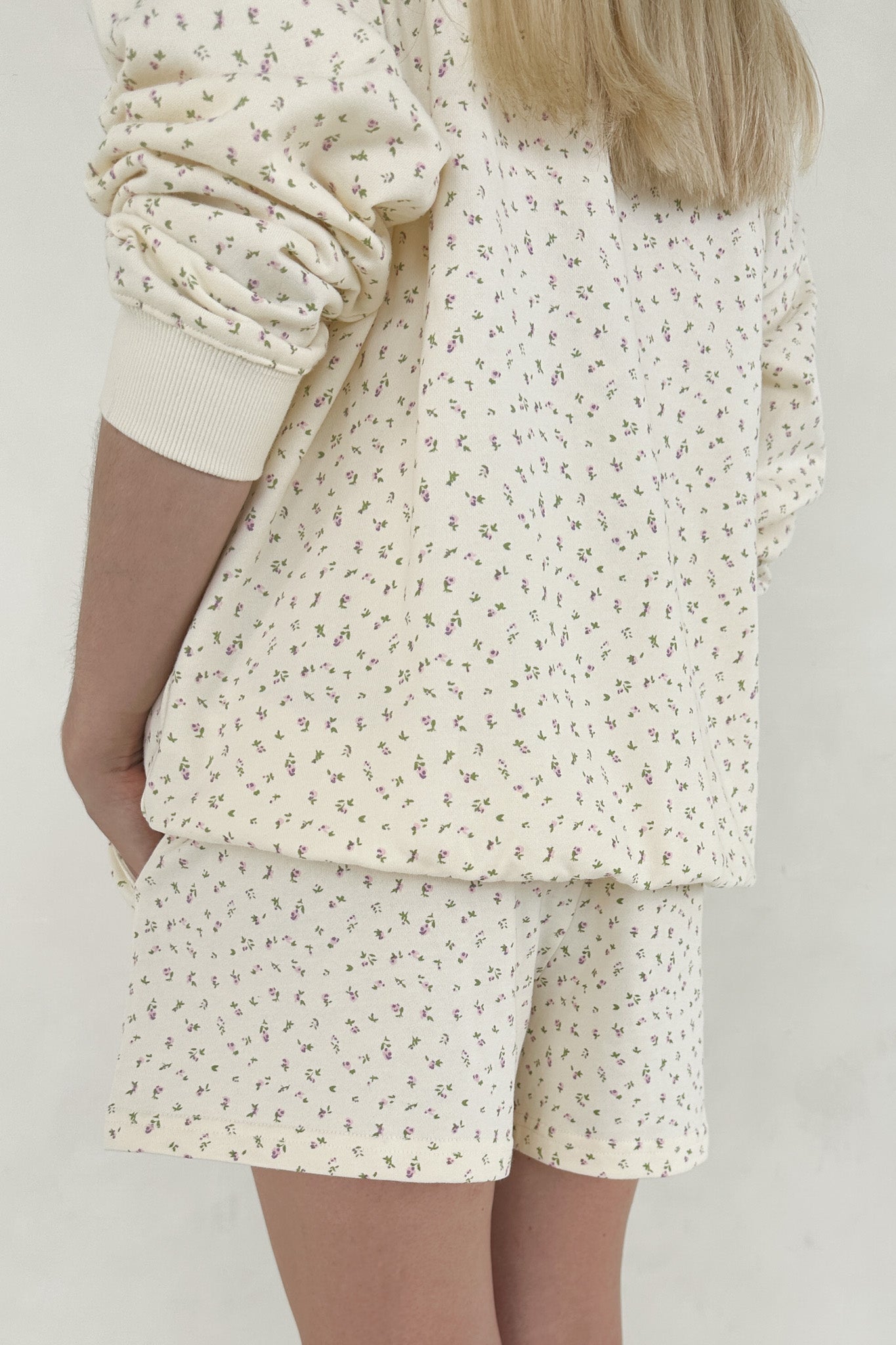 Fleur Cream Ditsy Floral French Terry Lounge Shorts - Neutral Ground