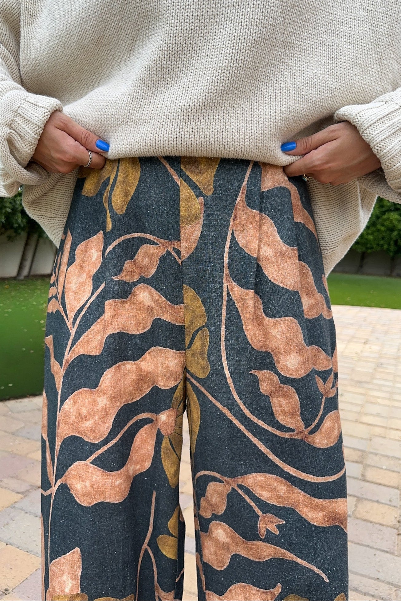 Florence Wide Leg Tropical Print Pants - Neutral Ground