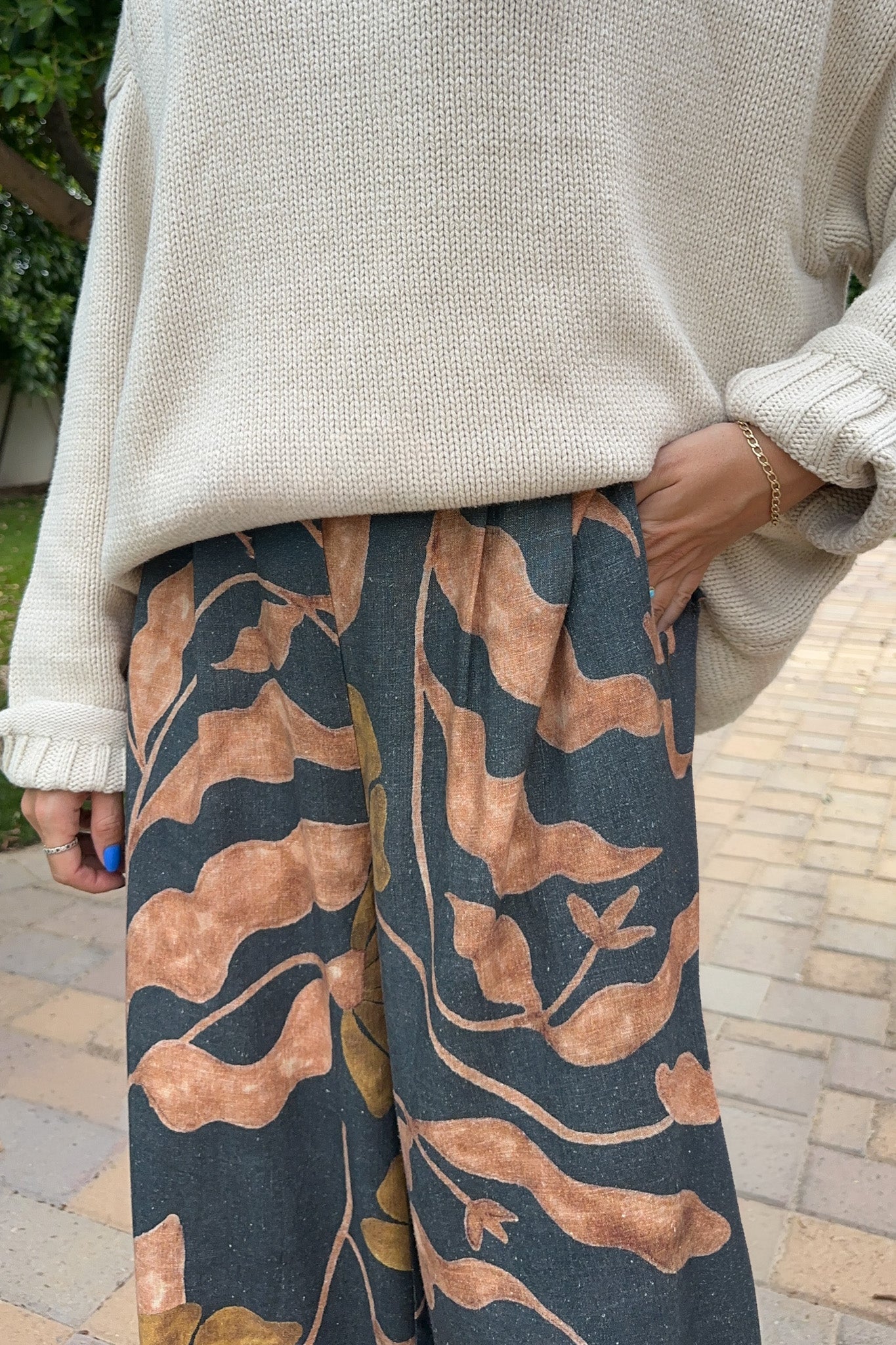 Florence Wide Leg Tropical Print Pants - Neutral Ground