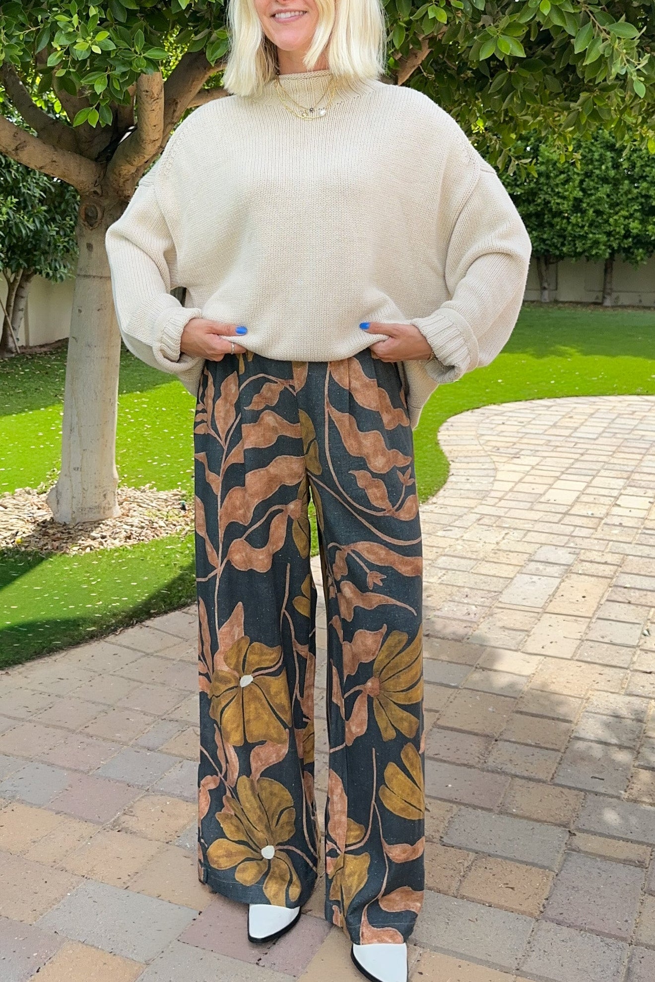 Florence Wide Leg Tropical Print Pants - Neutral Ground
