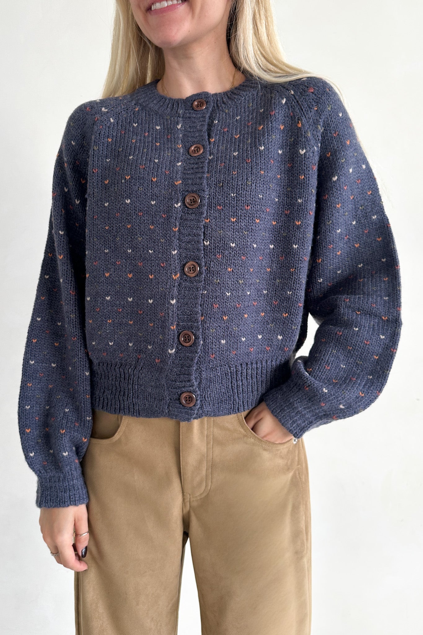 Flutter Button Down Hearts Cardigan in Navy - Neutral Ground