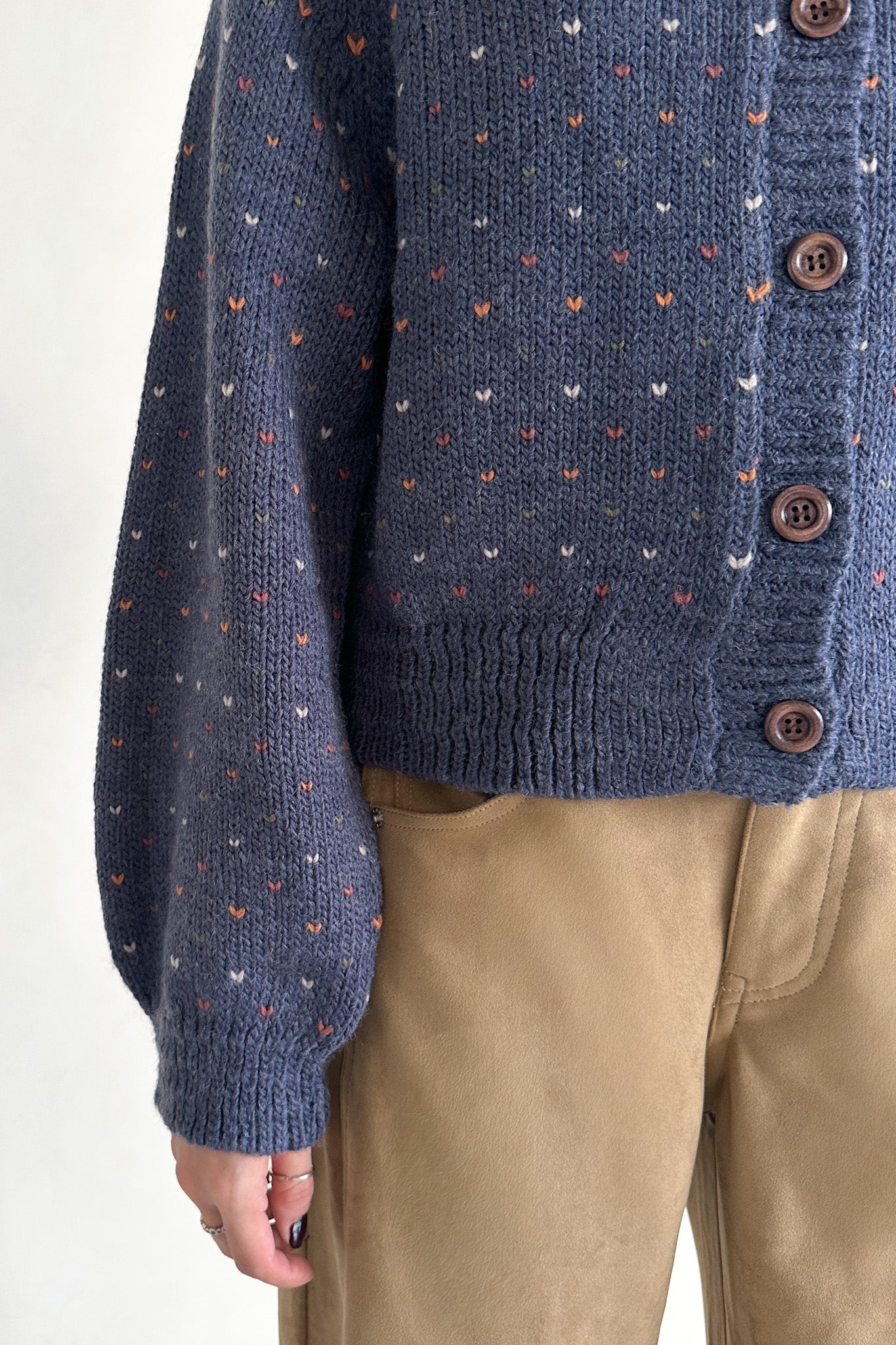 Flutter Button Down Hearts Cardigan in Navy - Neutral Ground