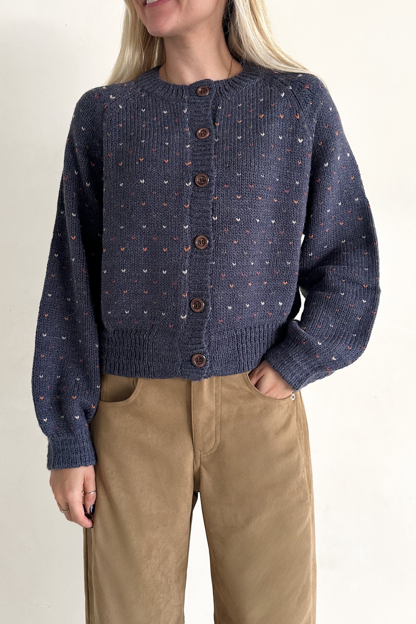 Flutter Button Down Hearts Cardigan in Navy - Neutral Ground