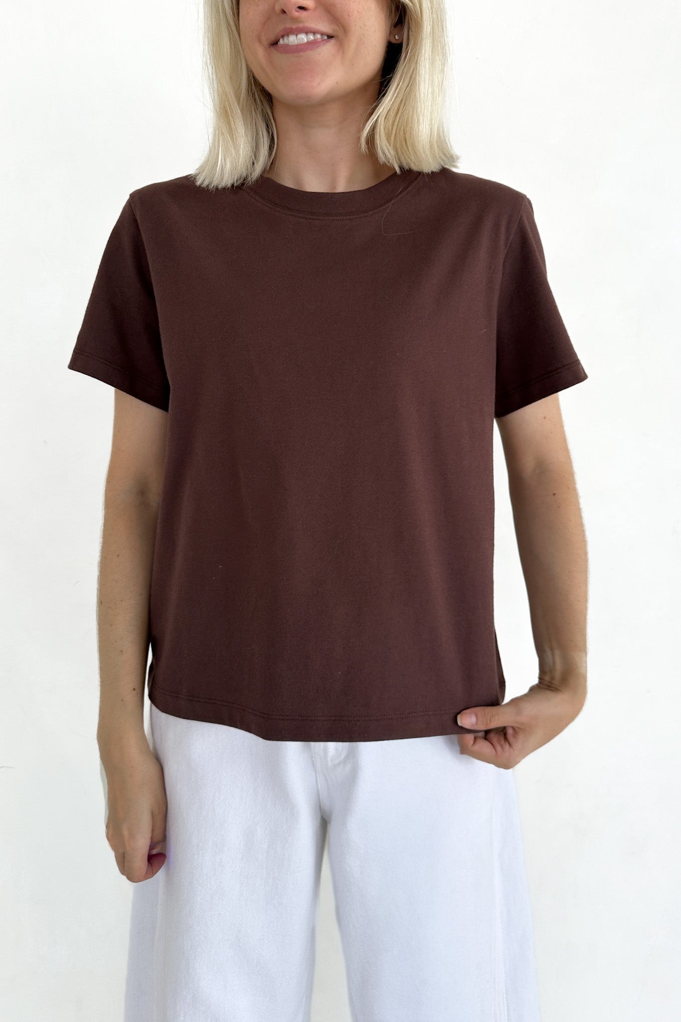 Foundation Short Sleeve Cotton Tee in Chocolate - Neutral Ground