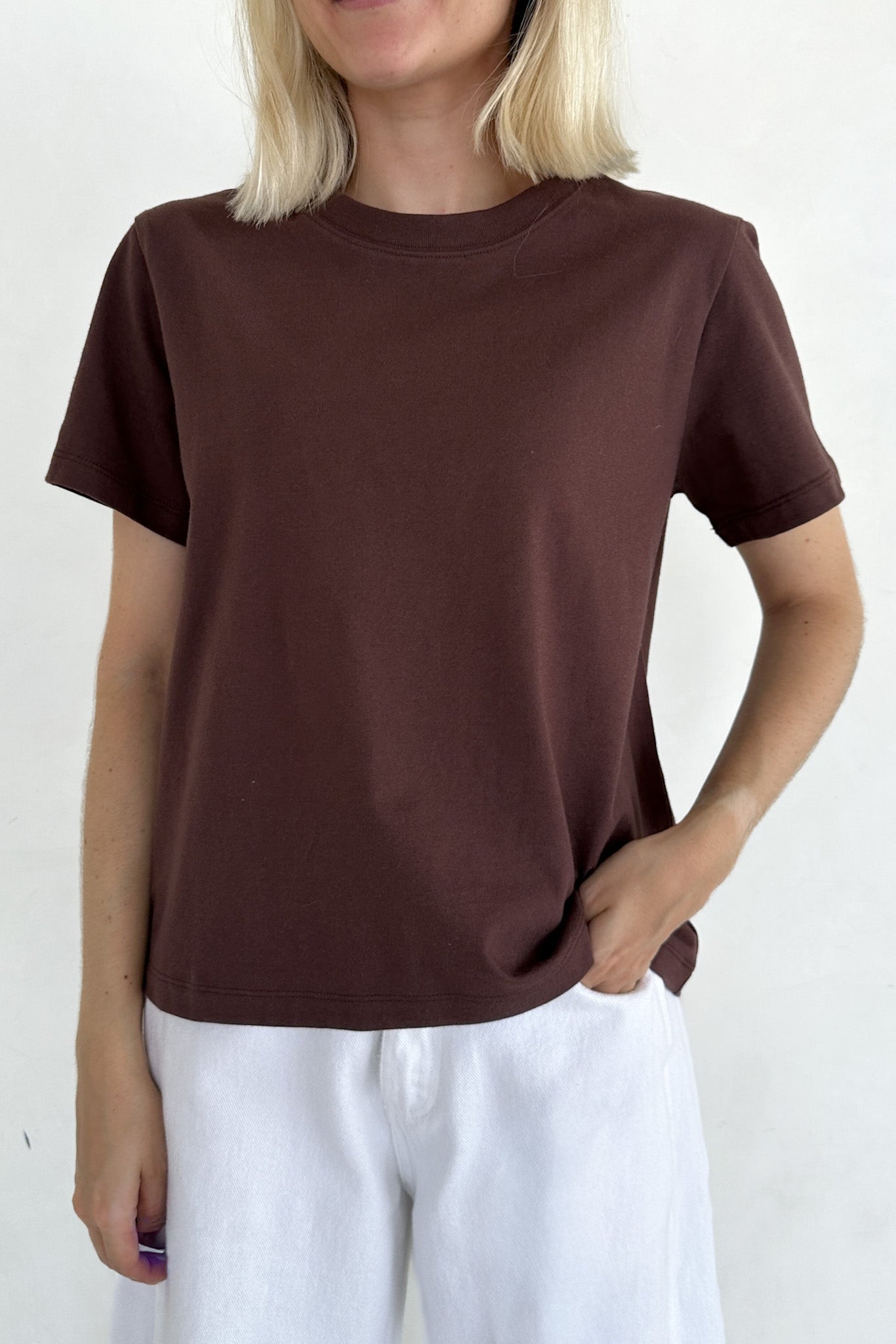 Foundation Short Sleeve Cotton Tee in Chocolate - Neutral Ground