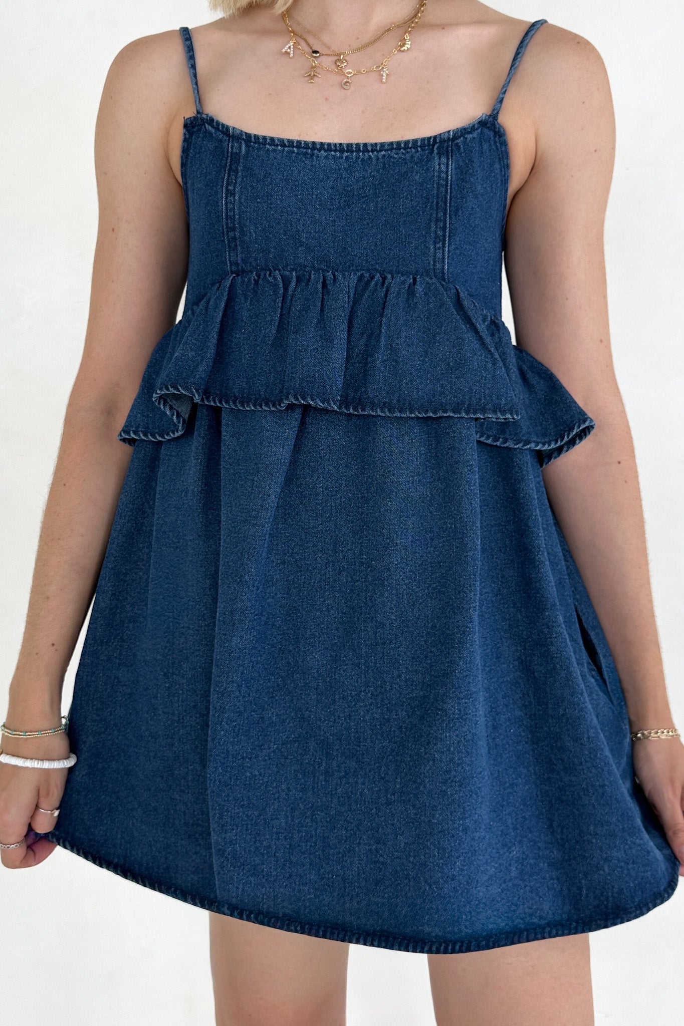 Frankie Tiered Ruffle Denim Mini Dress - Neutral Ground