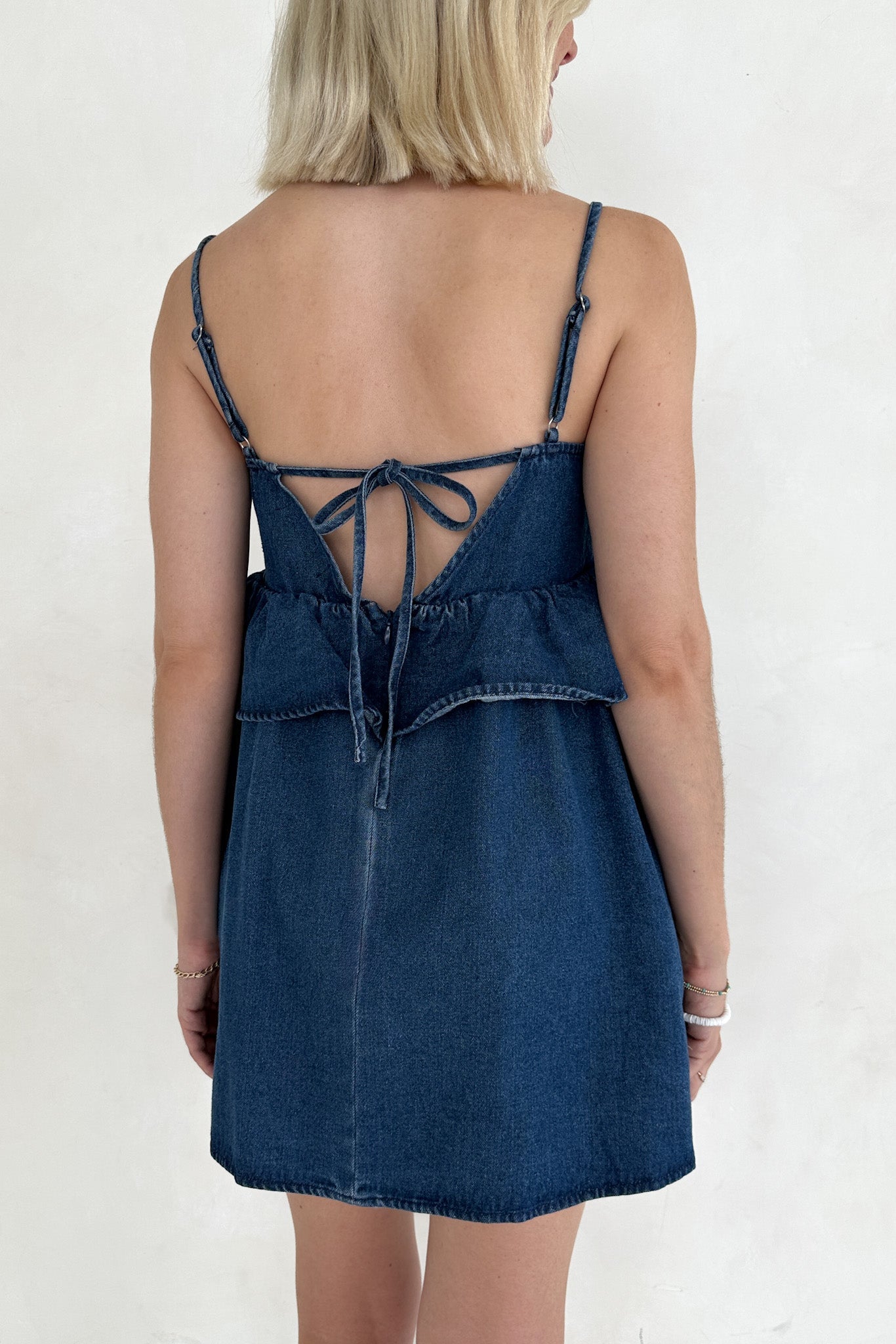 Frankie Tiered Ruffle Denim Mini Dress - Neutral Ground