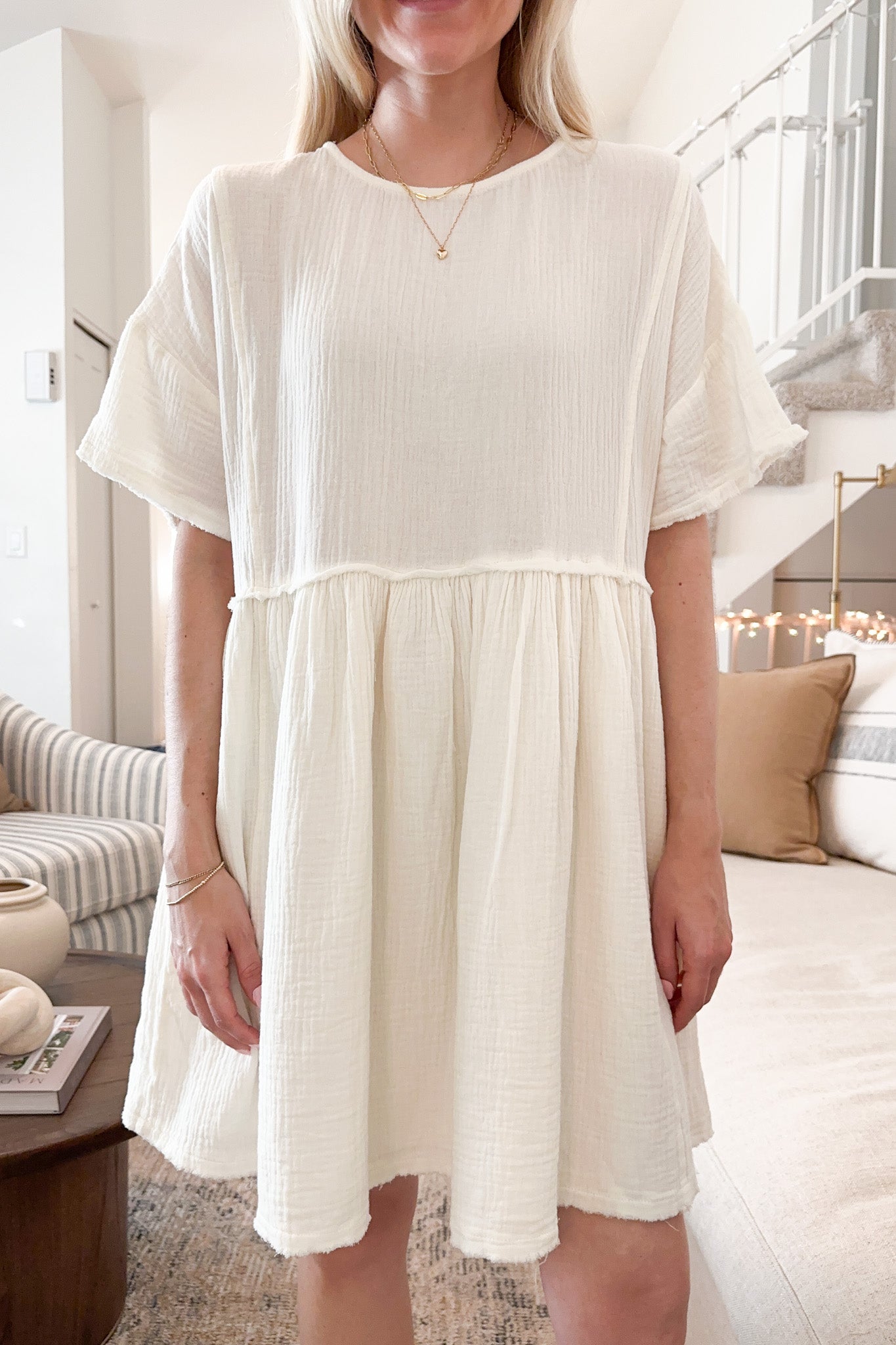 Free Falling Cotton Mini Dress - Neutral Ground