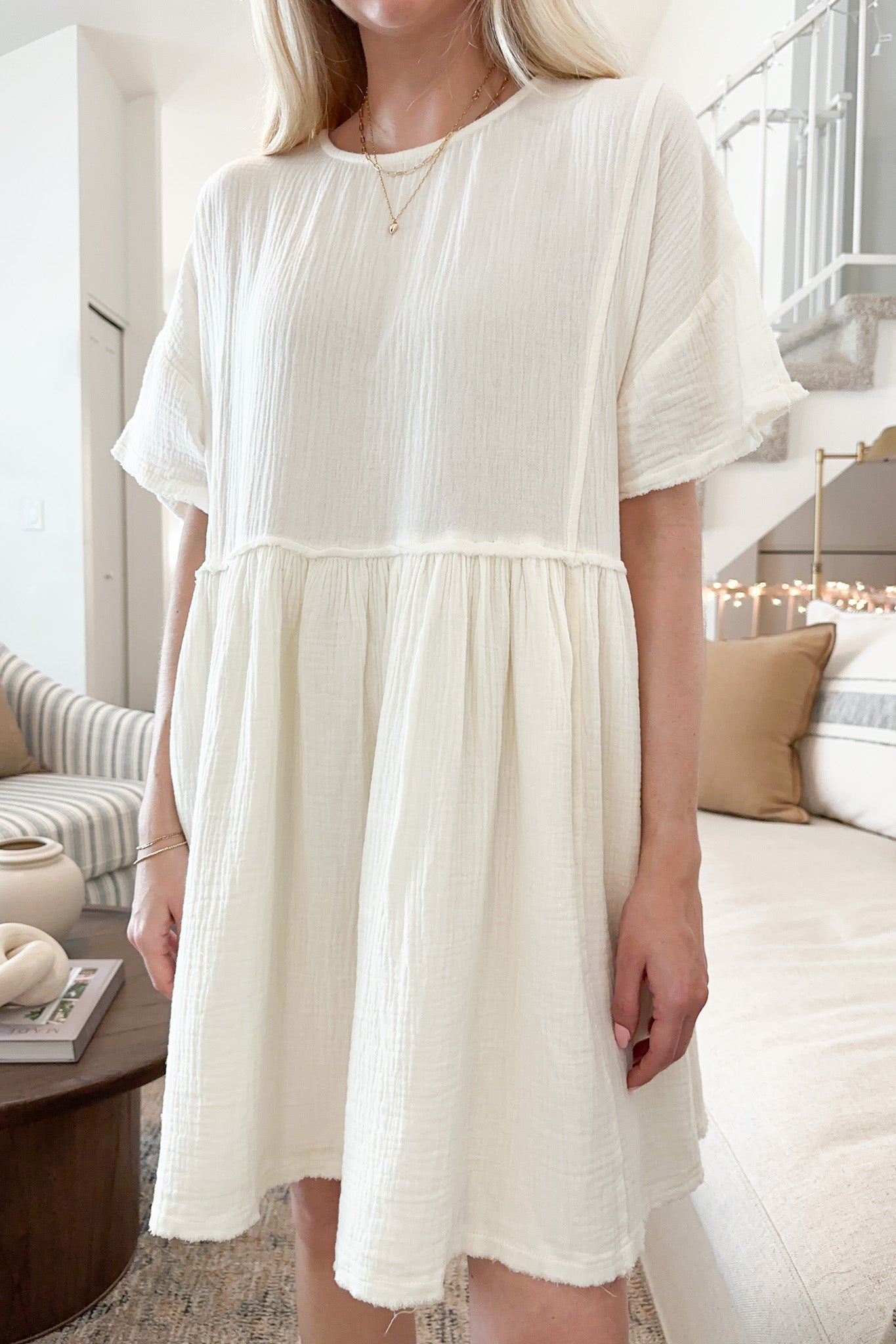 Free Falling Cotton Mini Dress - Neutral Ground