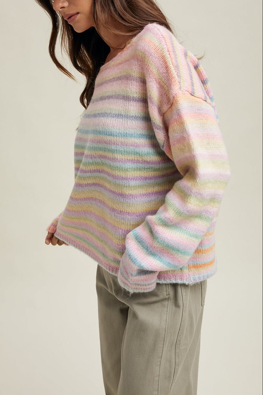 Free Falling Rainbow Knit Sweater in Candyland - Neutral Ground