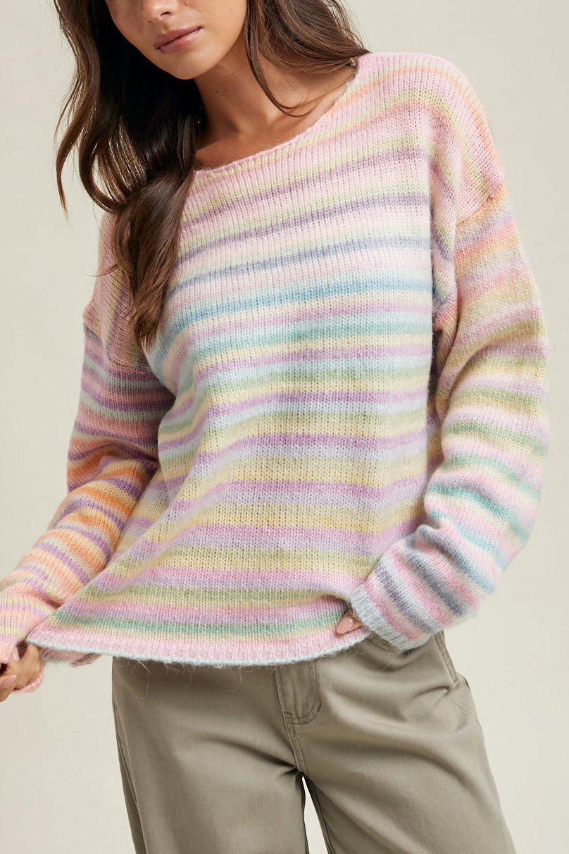 Free Falling Rainbow Knit Sweater in Candyland - Neutral Ground