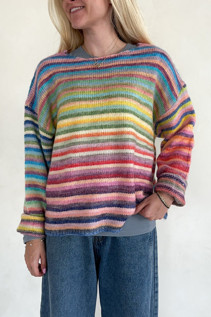 Free Falling Rainbow Knit Sweater in Sunset - Neutral Ground