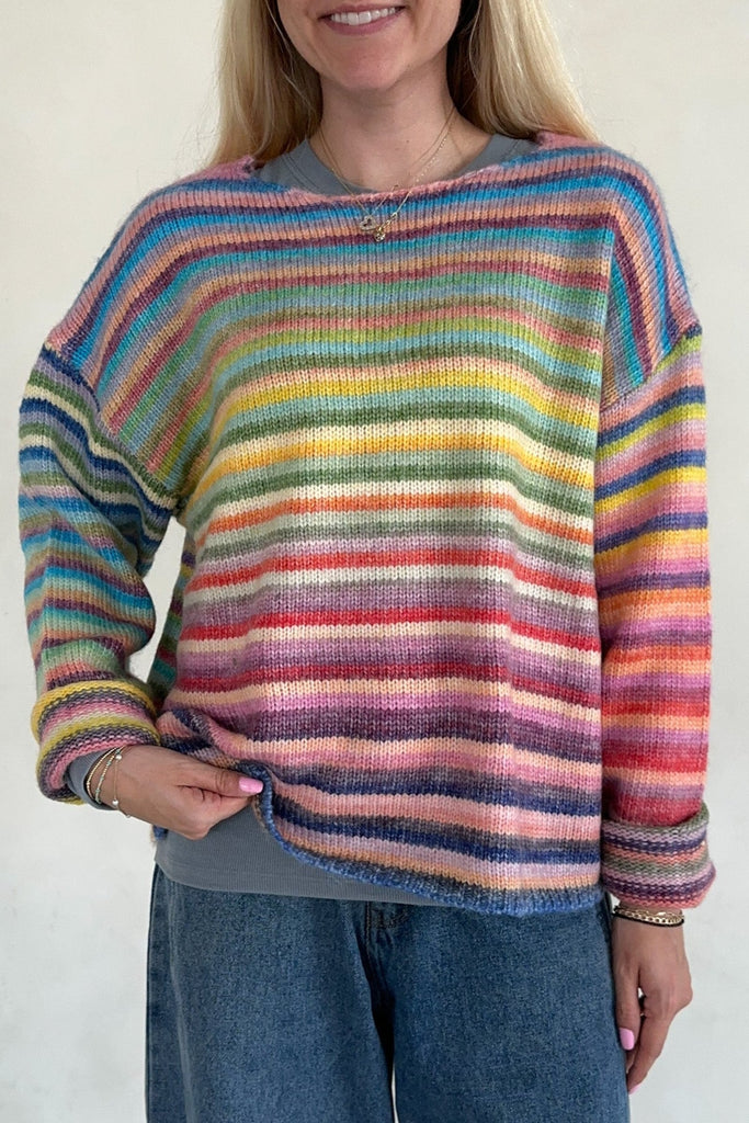 Free Falling Rainbow Knit Sweater in Sunset - Neutral Ground
