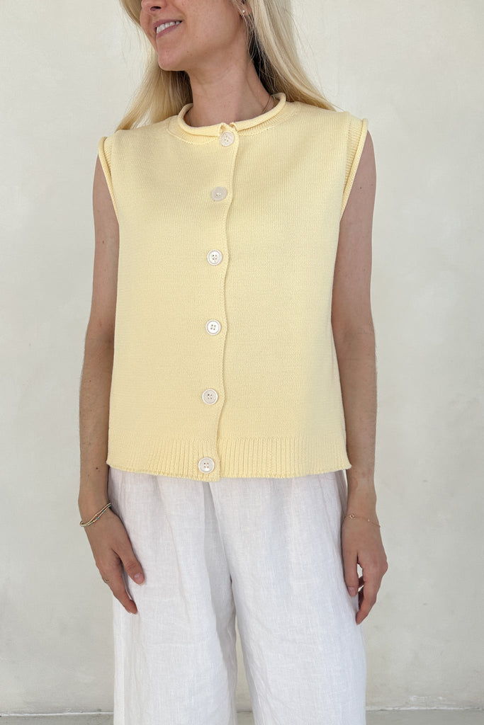 Gemma Button Up Sweater Vest in Butter Cream - Neutral Ground