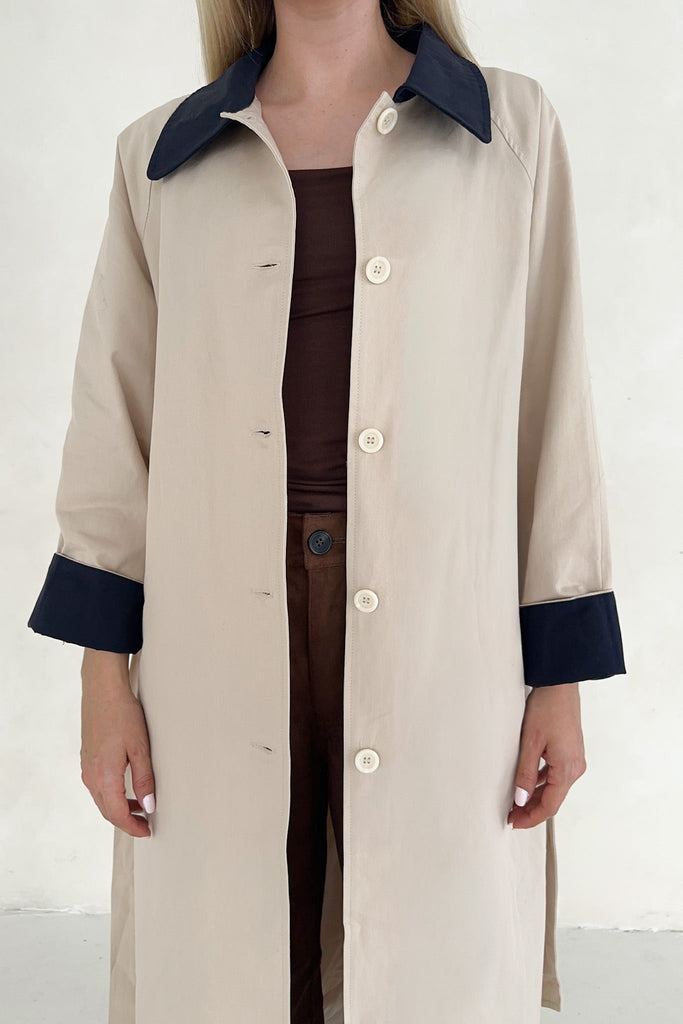Genevieve Cotton Trench Coat - Neutral Ground