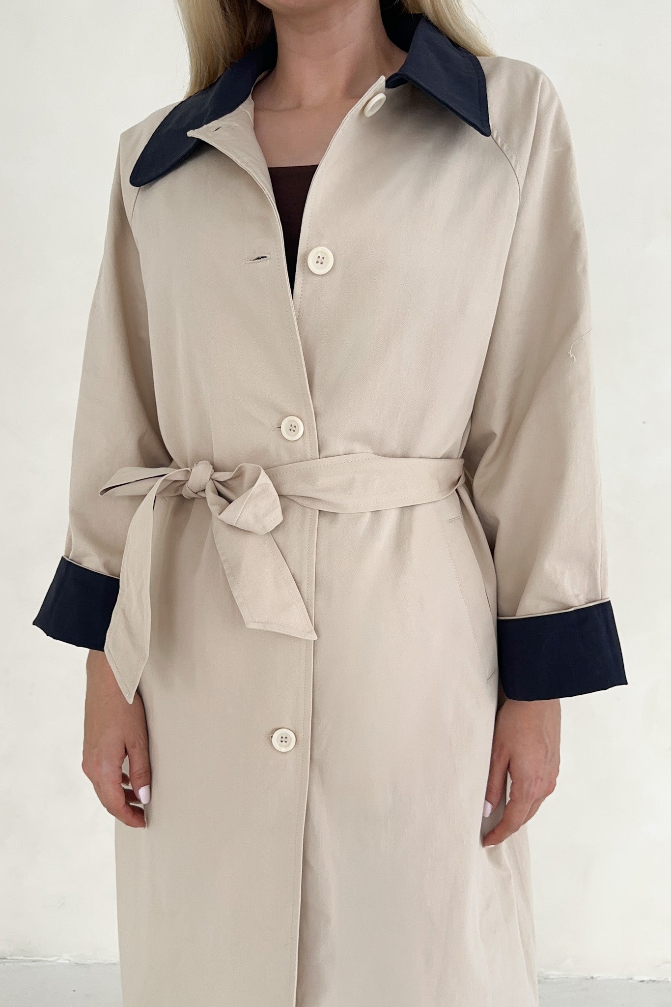 Genevieve Cotton Trench Coat - Neutral Ground