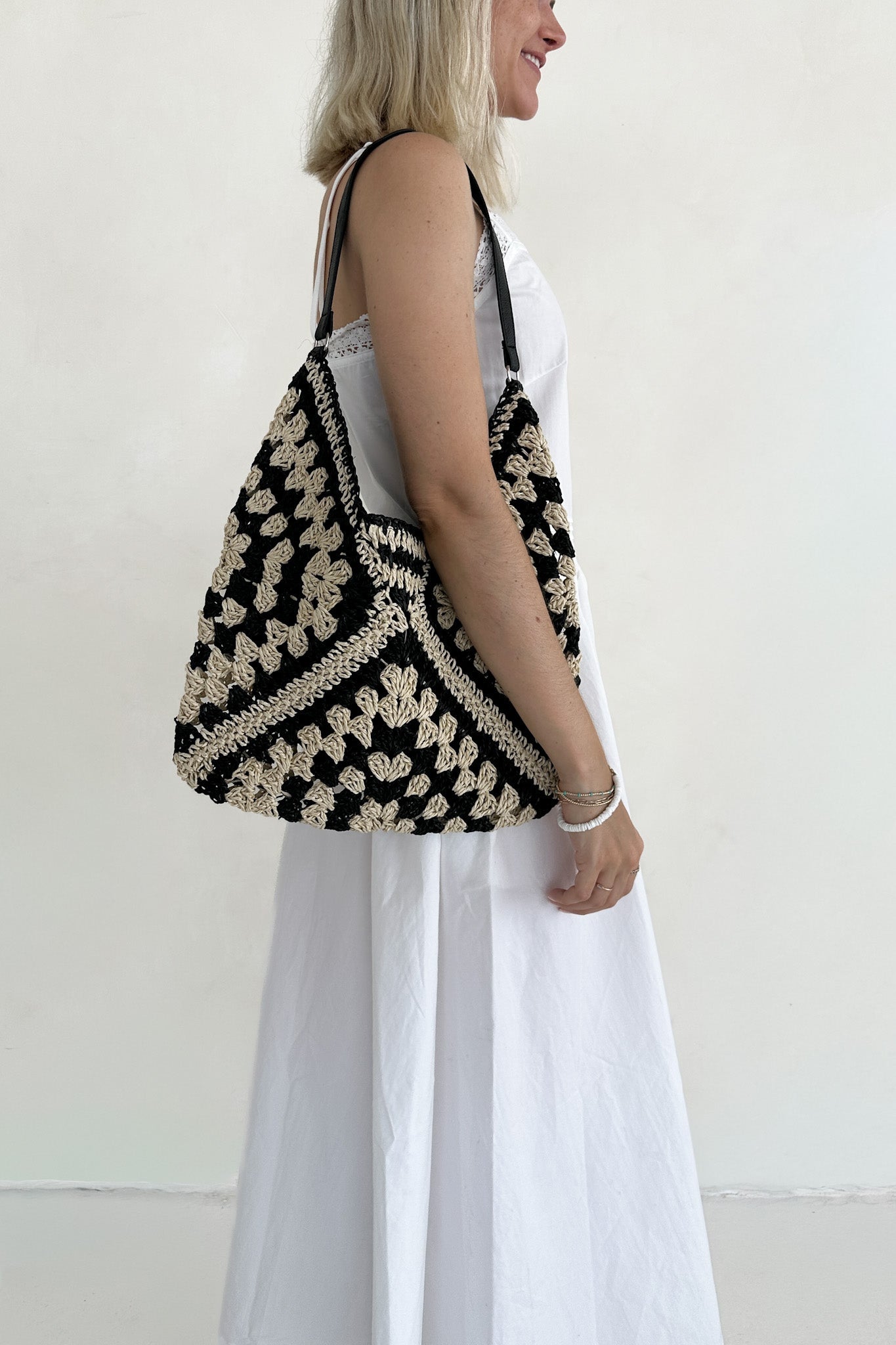 Getaway Crochet Shoulder Bag in Black and Natural - Neutral Ground