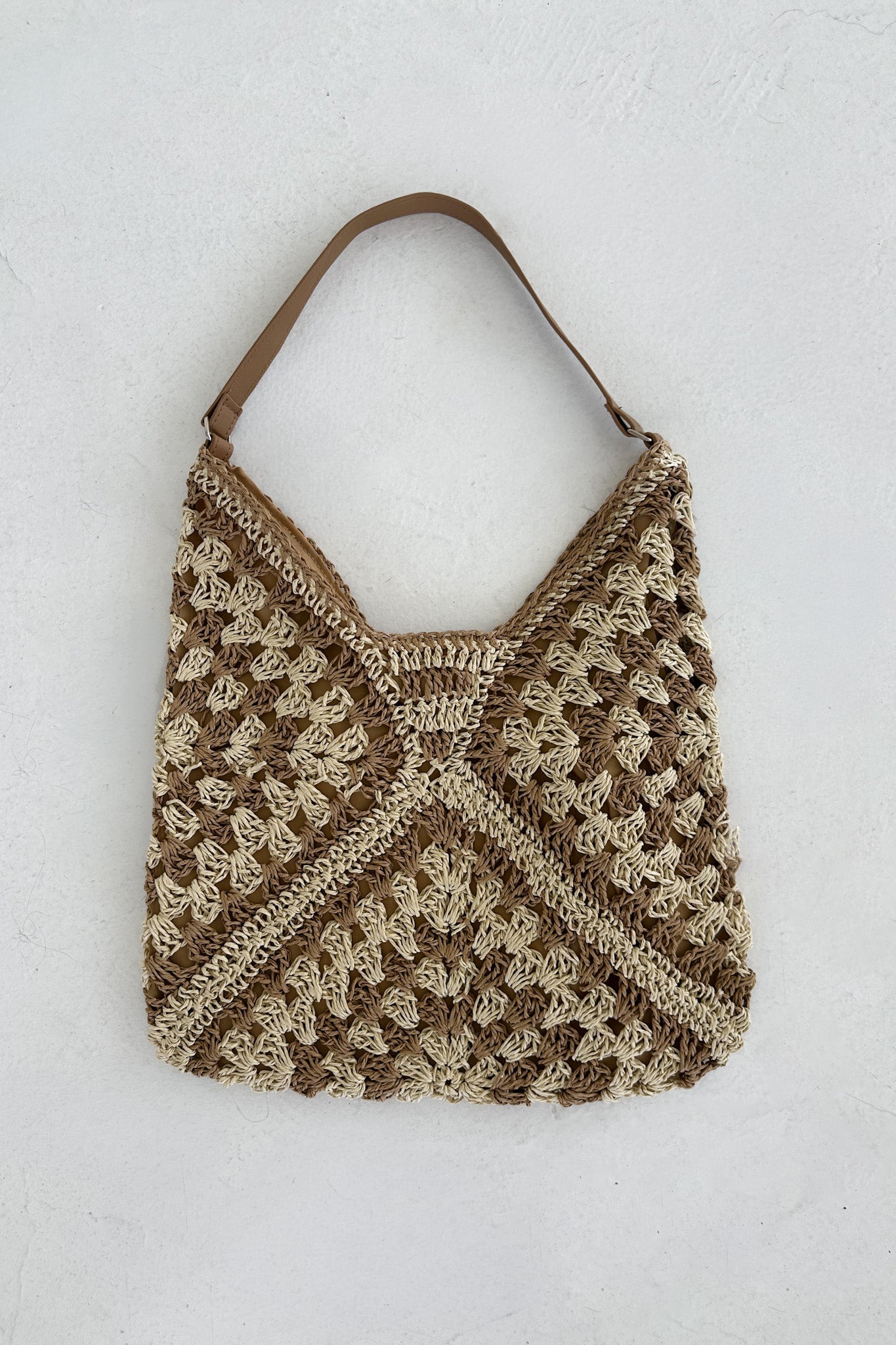 Getaway Crochet Shoulder Bag in Natural and Tan - Neutral Ground