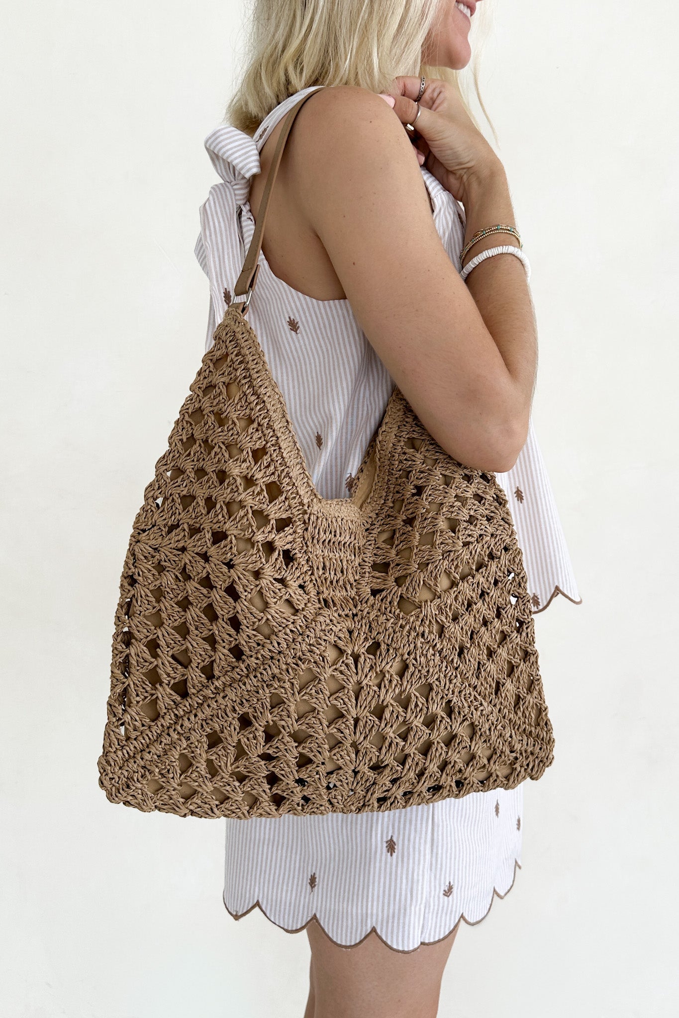 Getaway Crochet Shoulder Bag in Tan - Neutral Ground