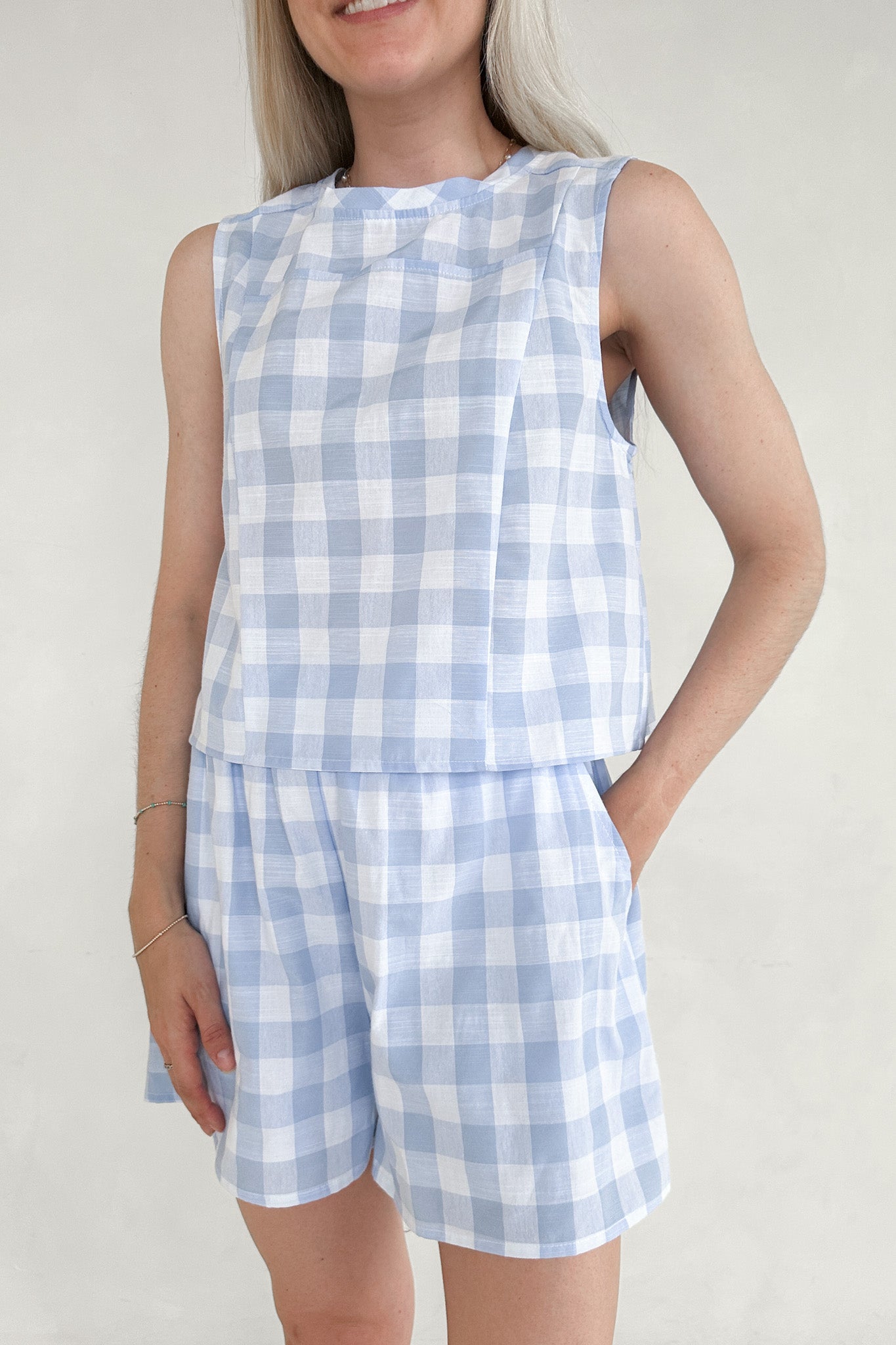 Gigi Gingham Checkered Shorts - Neutral Ground