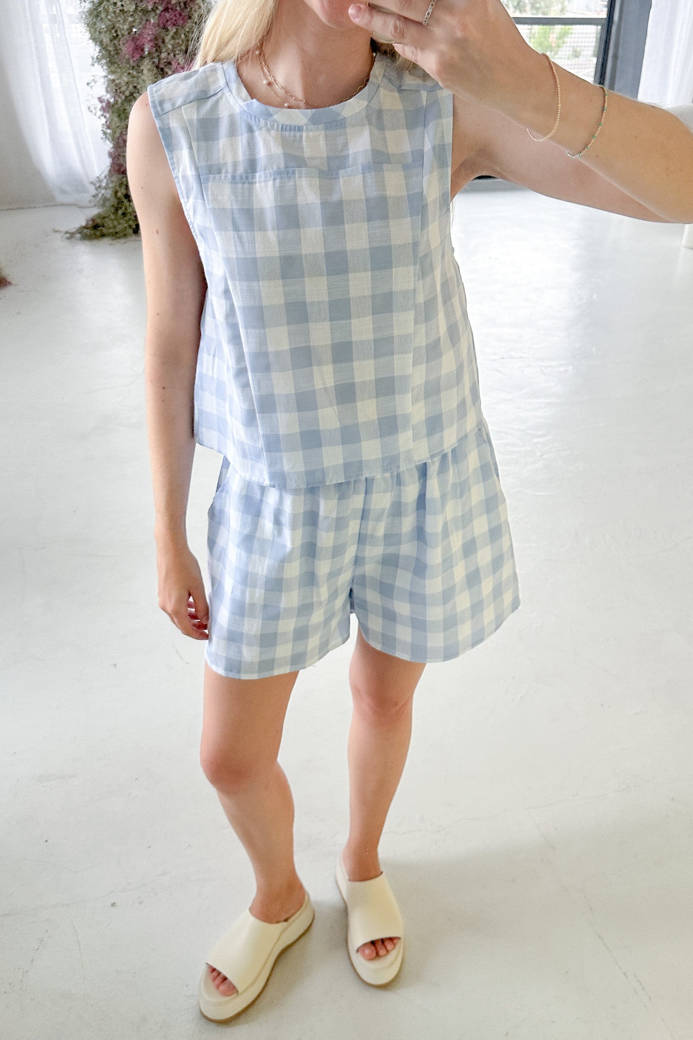 Gigi Gingham Checkered Top - Neutral Ground