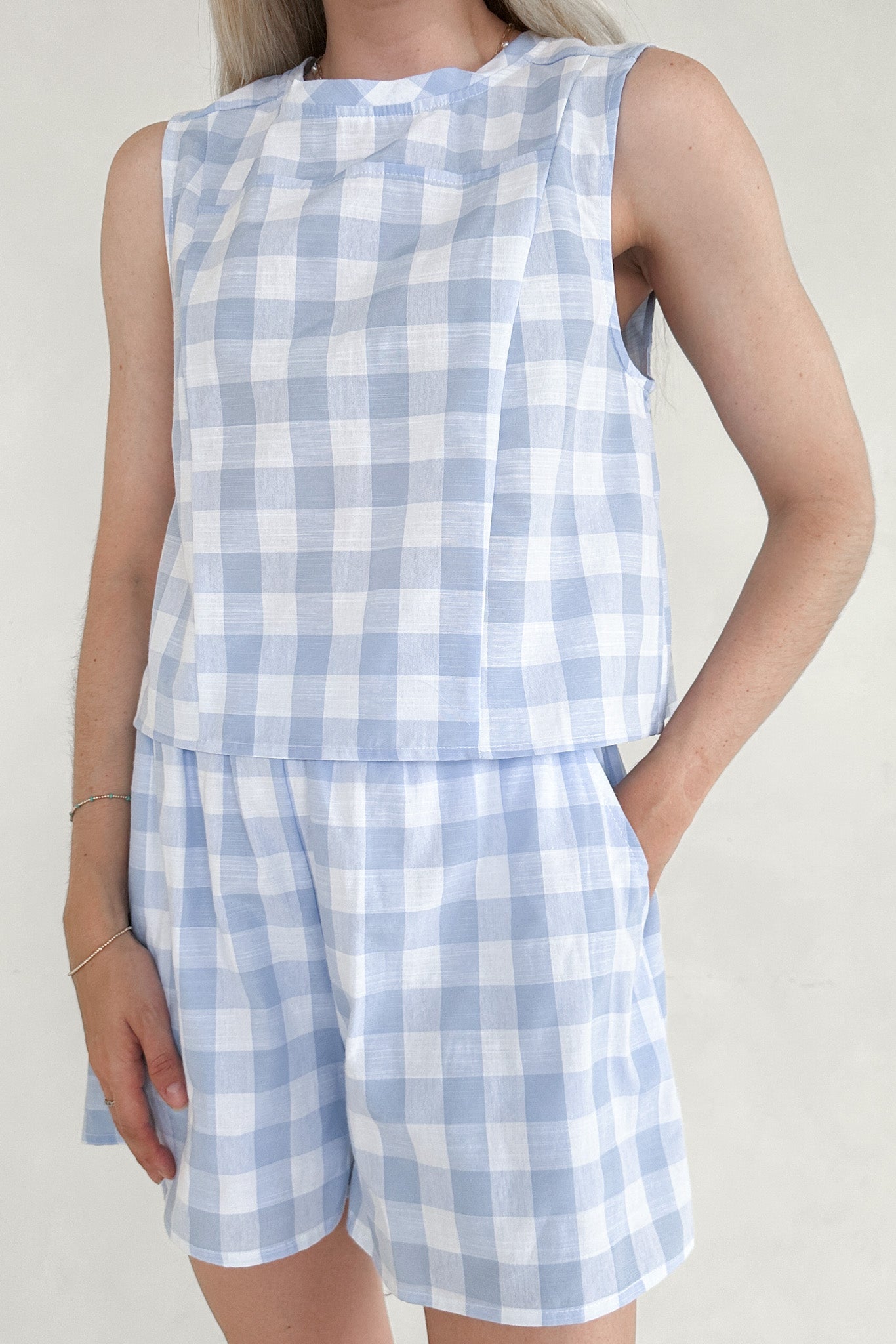 Gigi Gingham Checkered Top - Neutral Ground