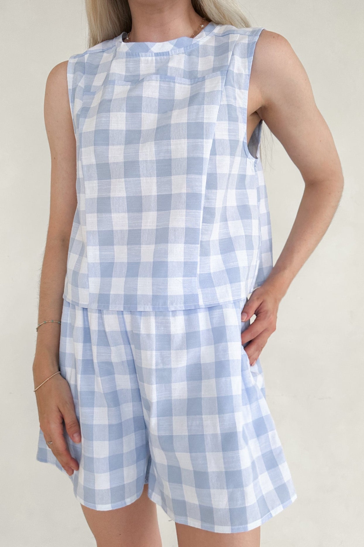 Gigi Gingham Checkered Top - Neutral Ground