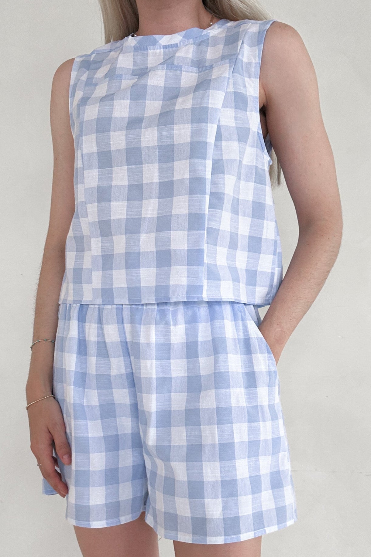 Gigi Gingham Checkered Top - Neutral Ground