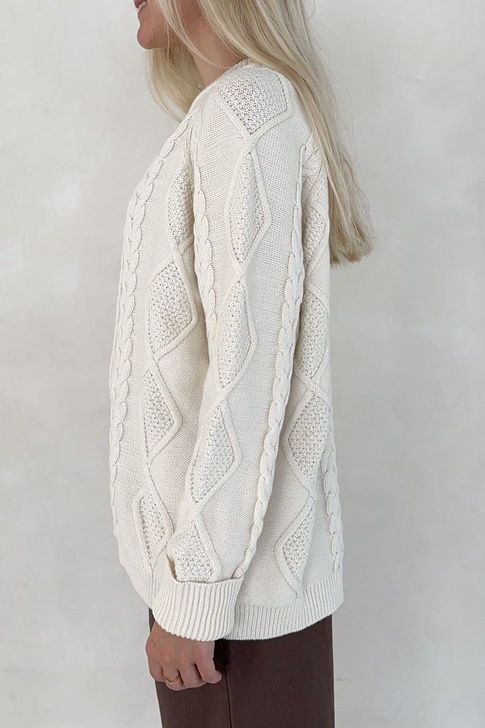 Gilmore Oversized Cotton Cable Knit Sweater - Neutral Ground