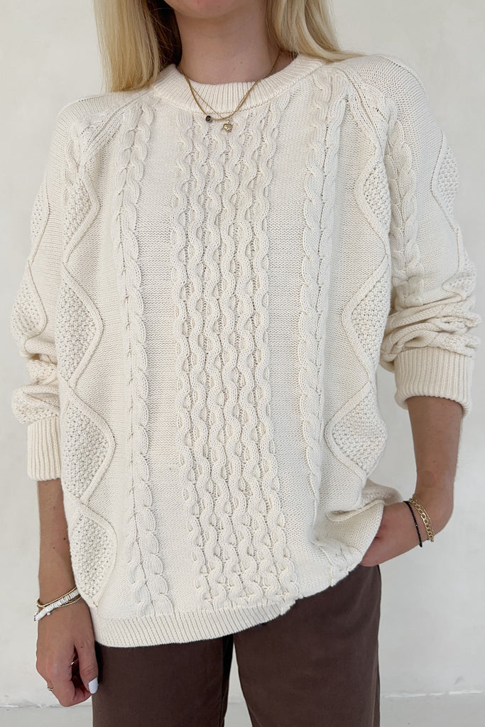 Gilmore Oversized Cotton Cable Knit Sweater - Neutral Ground