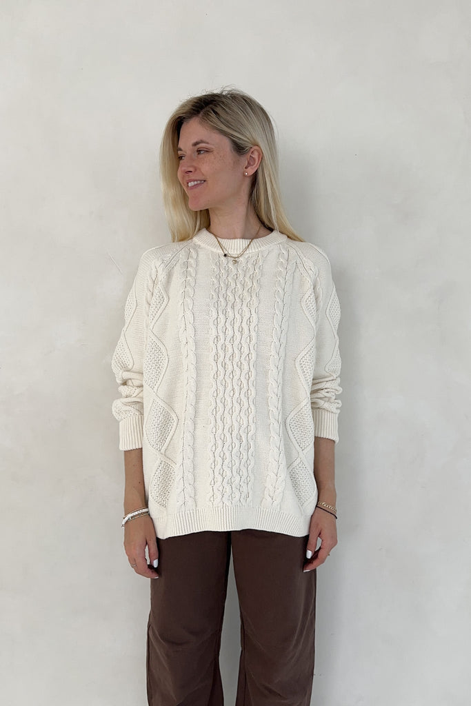 Gilmore Oversized Cotton Cable Knit Sweater - Neutral Ground