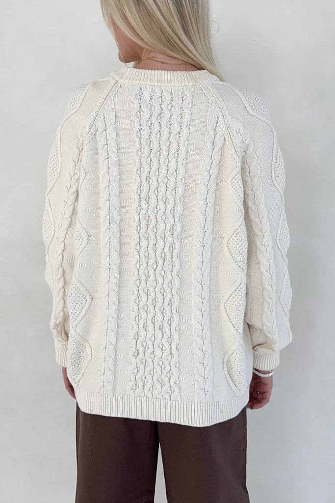 Gilmore Oversized Cotton Cable Knit Sweater - Neutral Ground