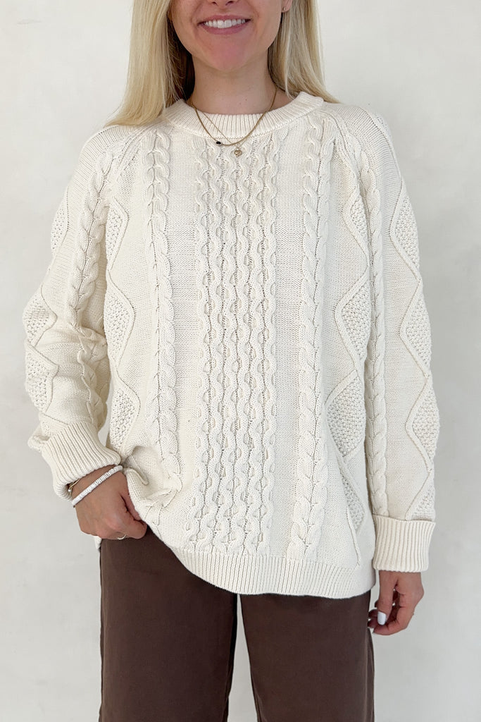 Gilmore Oversized Cotton Cable Knit Sweater - Neutral Ground