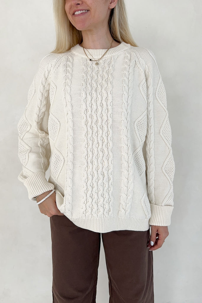 Gilmore Oversized Cotton Cable Knit Sweater - Neutral Ground