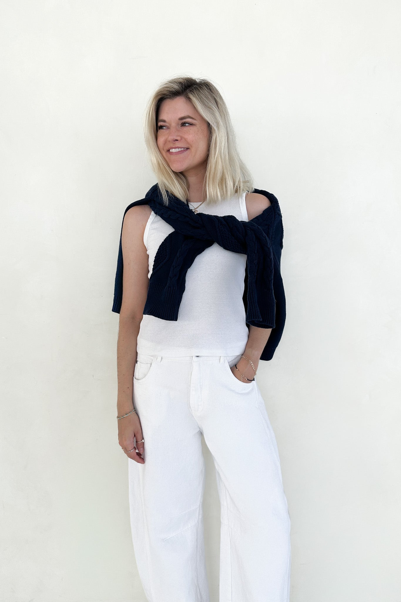 Gilmore Oversized Cotton Cable Knit Sweater in Navy - Neutral Ground