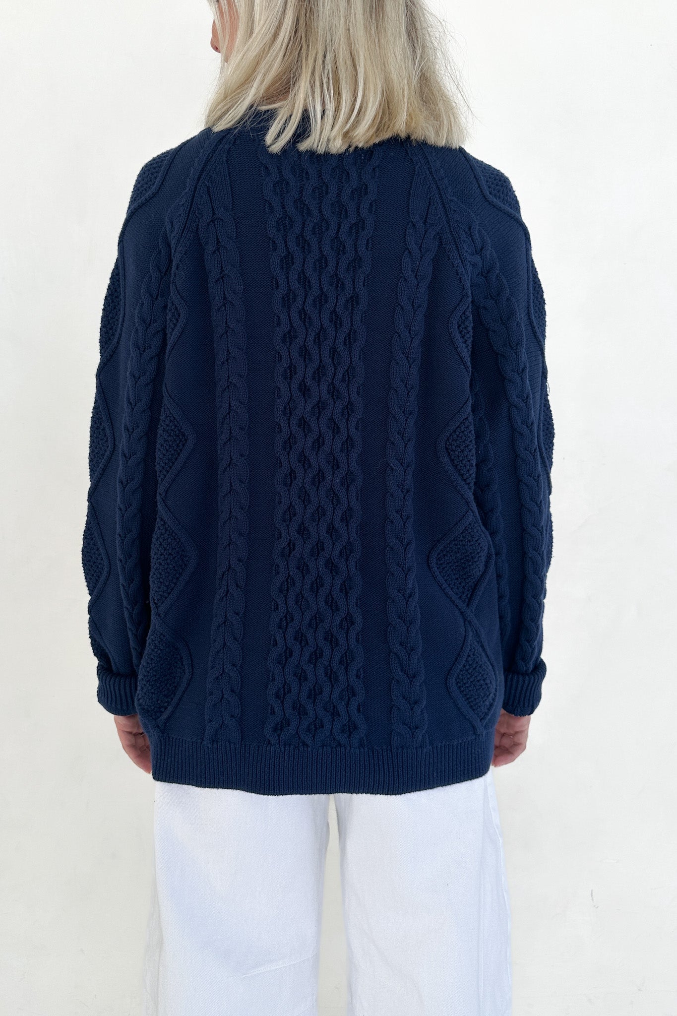 Gilmore Oversized Cotton Cable Knit Sweater in Navy - Neutral Ground