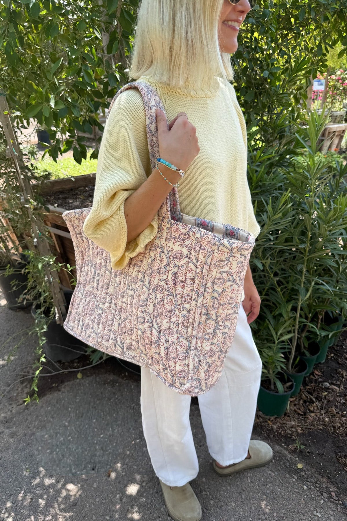 Golden Hour Quilted Tote Bag in Ballet Pink and Sky Blue - Neutral Ground