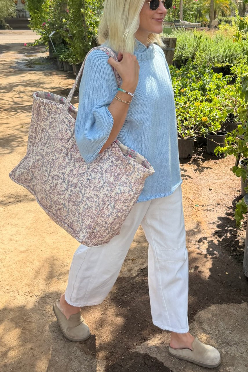 Golden Hour Quilted Tote Bag in Ballet Pink and Sky Blue - Neutral Ground