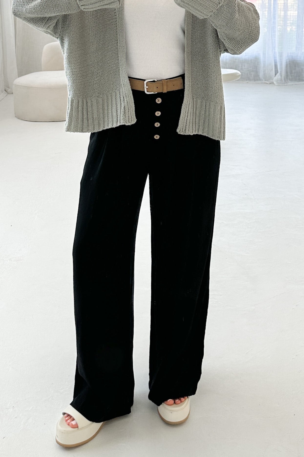 Golden Hour Soft Linen High Waisted Palazzo Pants - Neutral Ground