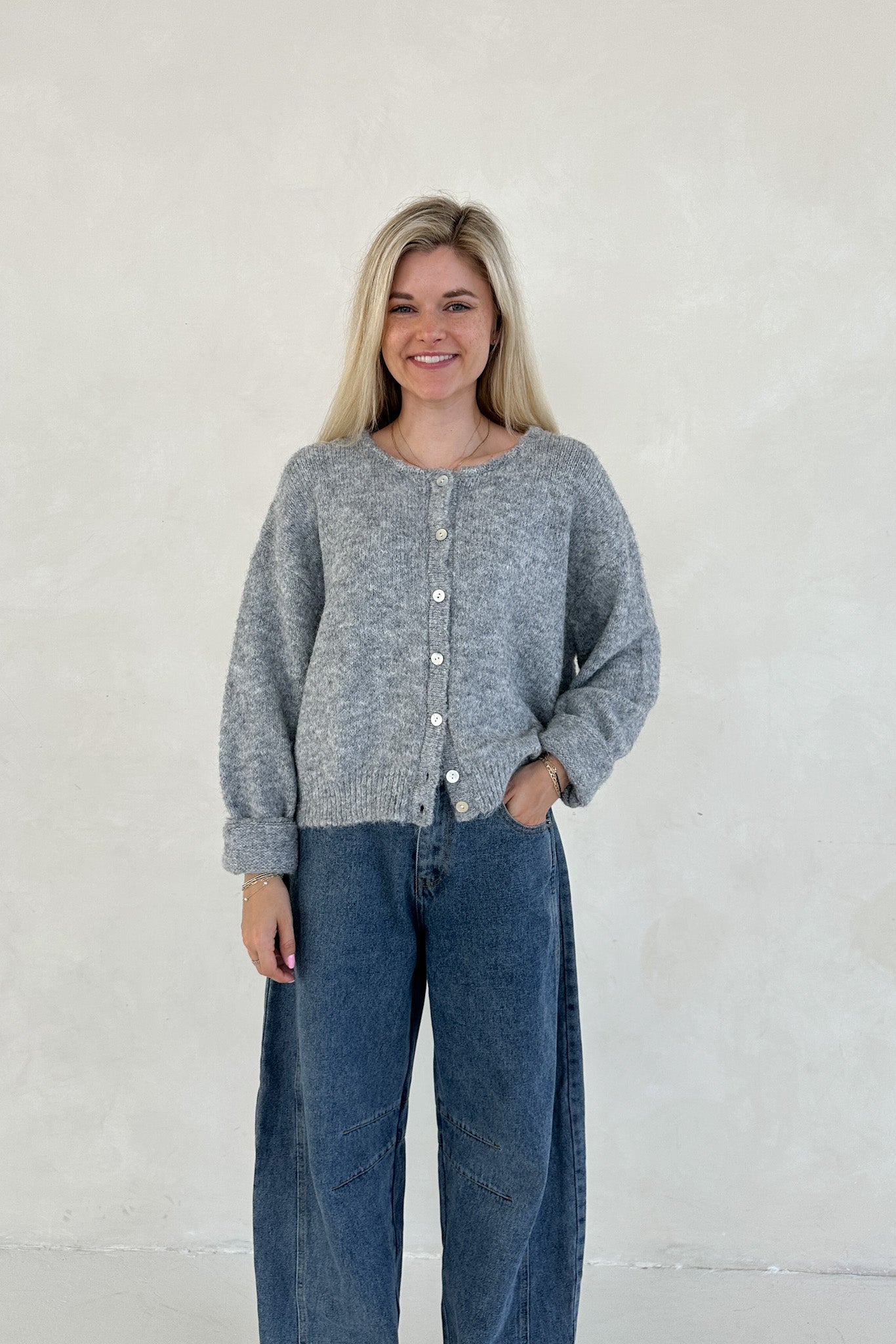 Grace Button Down Cardigan in Heather Grey - Neutral Ground