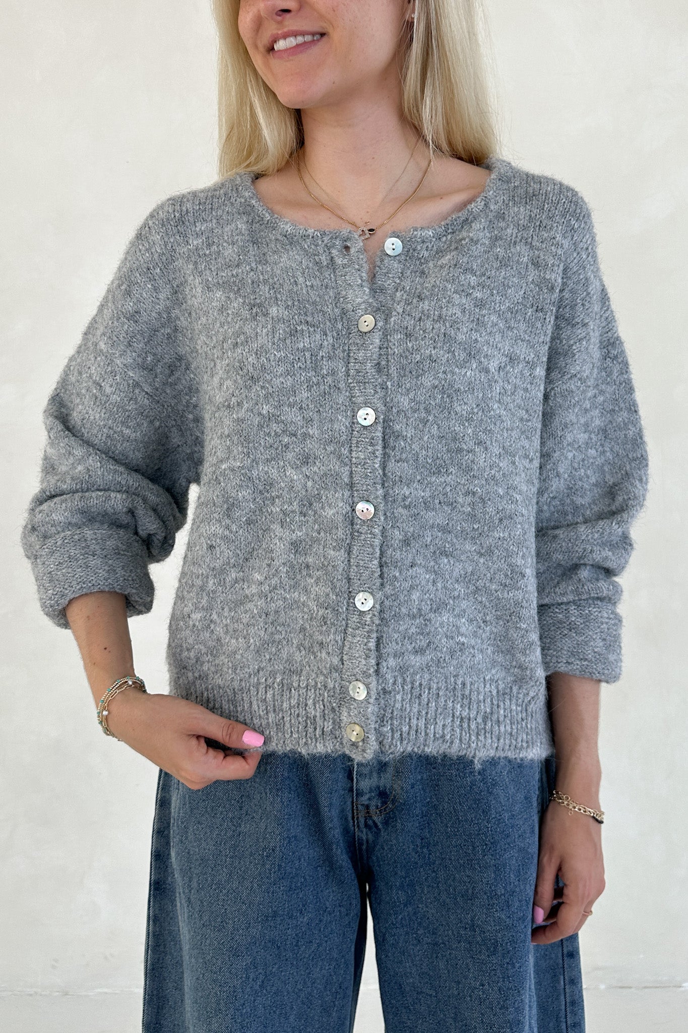 Grace Button Down Cardigan in Heather Grey - Neutral Ground