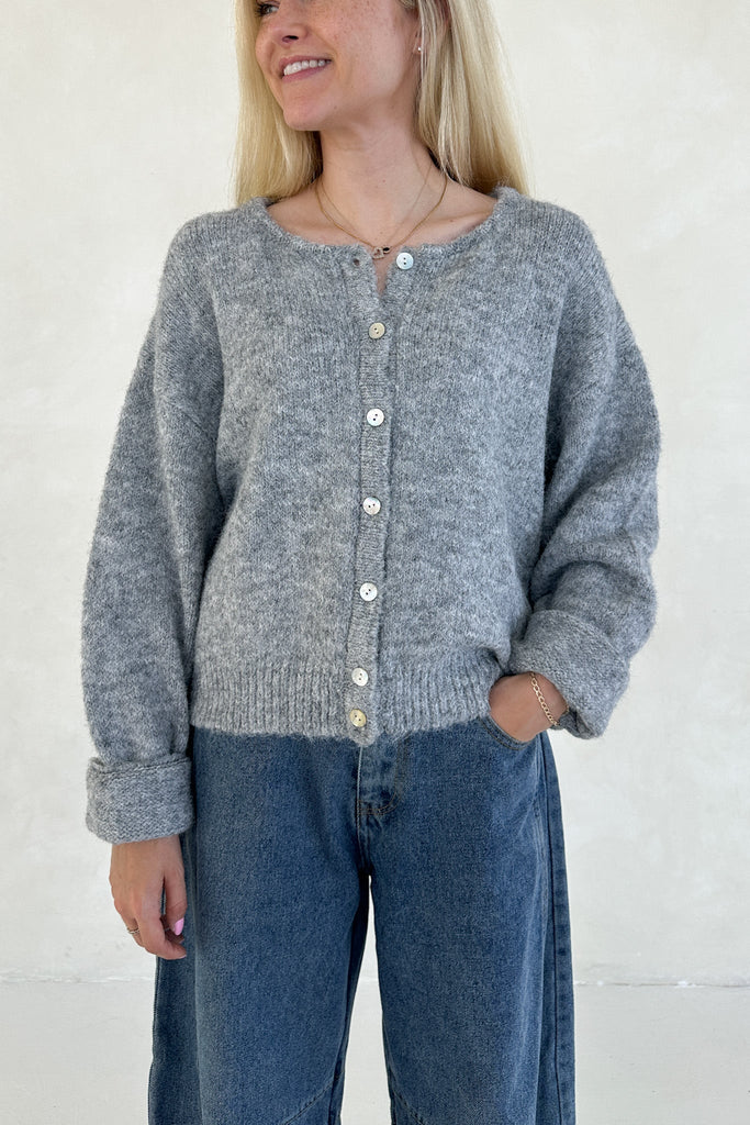 Grace Button Down Cardigan in Heather Grey - Neutral Ground